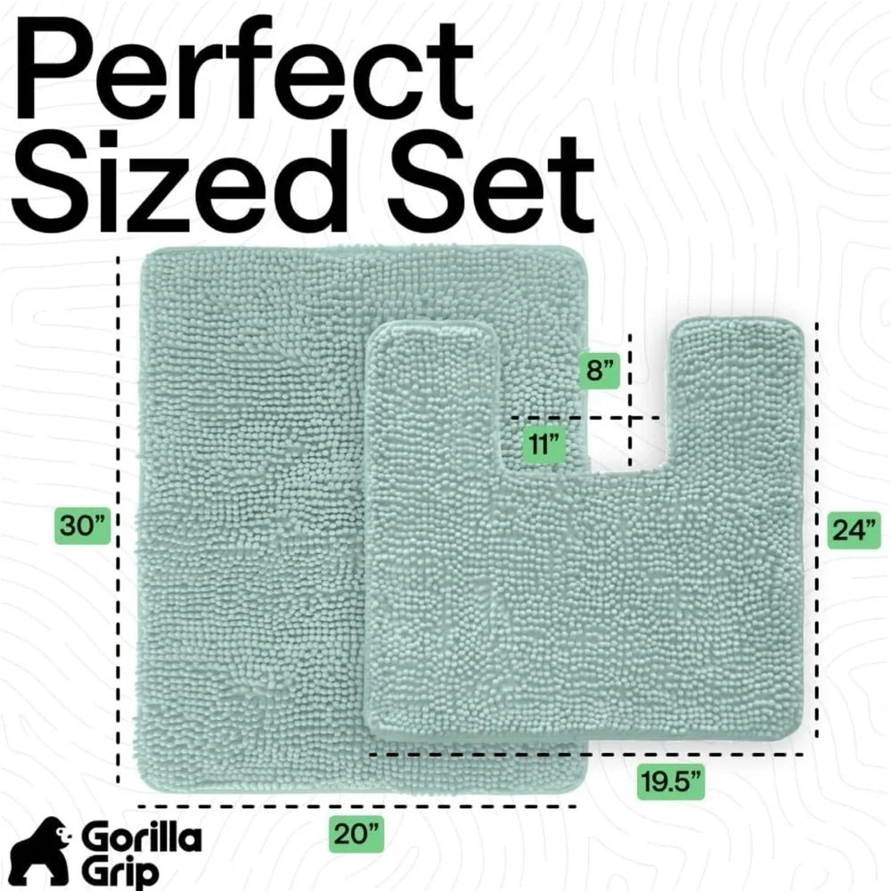 2 Piece Bathroom Rug Set - Non-Slip - Soft Chenille